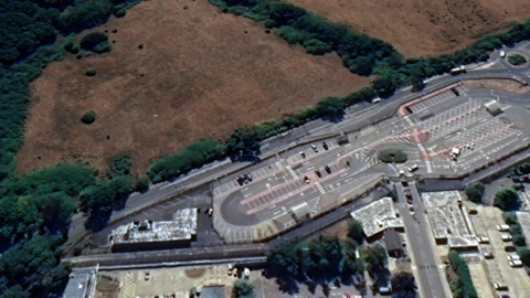 A map of the AWE site, with a car park on one side and a field on the other.