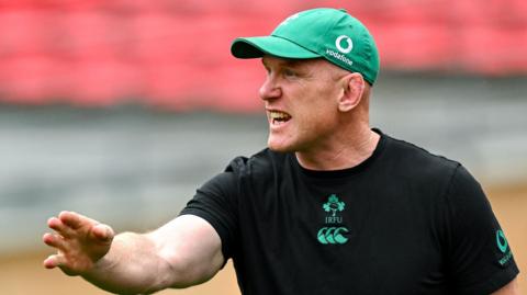 Paul O'Connell issues instructions during an Ireland training session