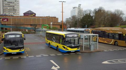 A general view picture of buses in Bracknell take in 2017. A 151A bus is to the left of the picture.