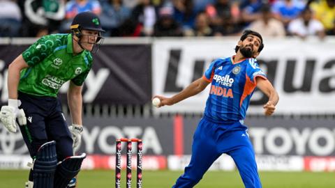 Prince Yadav bowls against Ireland