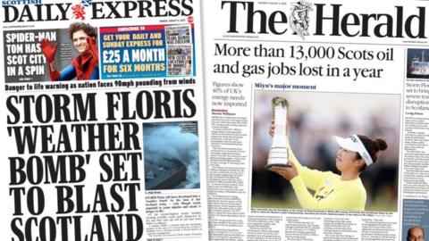 A composite image of The Herald and Scottish Daily Express front pages 