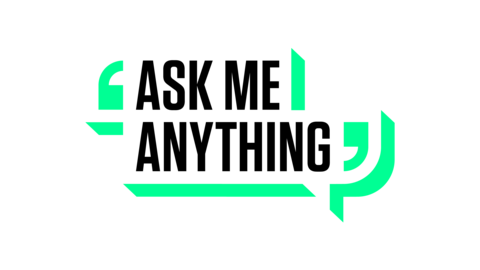 Ask me anything green logo graphic