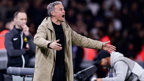 Paris Saint-Germain Head Coach Luis Enrique reacts 