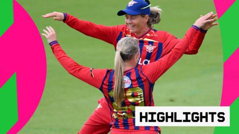 Meg Lanning and Ryana MacDonald-Gay celebrate their victory together