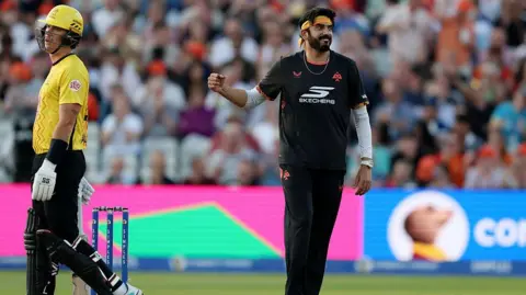 Usman Tariq celebrates a wicket for Birmingham Phoenix