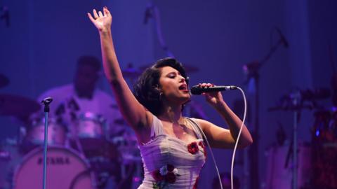 Raye performing at Radio 1's Big Weekend 