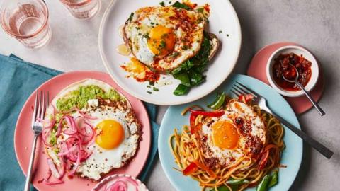 Fried eggs three ways