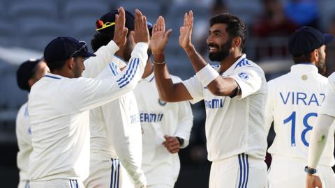 India's Jasprit Bumrah celebrates a wicket