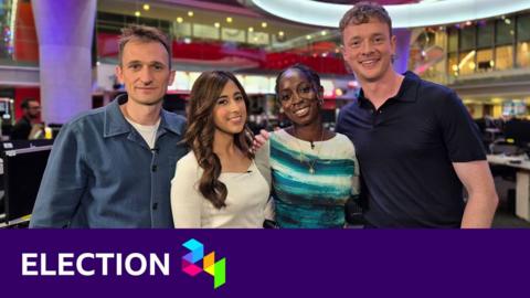 Harry Farley, Azadeh Moshiri, Jonelle Awomoyi and Calum Leslie in the newsroom