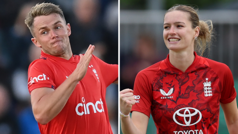 A split graphic of Sam Curran and Lauren Bell