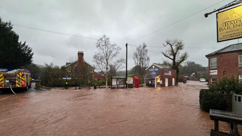 A flooded road in Ewyas Harold