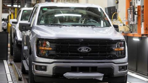 A silver Ford F-150 truck on a production line at the carmaker's Michigan factory. 