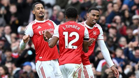 William Saliba (left), Jurrien Timber (centre) and Gabriel