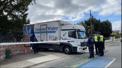 Gardaí (Irish police) at the scene outside the Russian Embassy