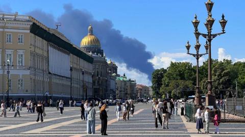 Smoke billowing over central St Petersburg