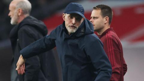 England head coach Thomas Tuchel shows his frustration during the World Cup qualifier against Latvia at Wembley