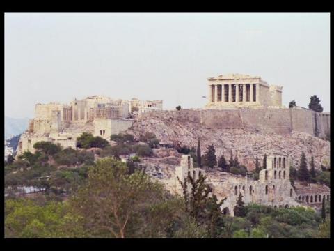 Parthenon overlooking other Ancient Greek ruins in Athens