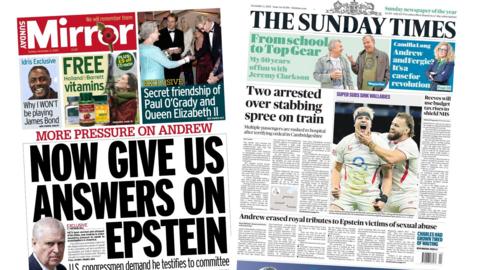 Newspaper headlines: 'More pressure on Andrew' and 'Two arrested over stabbing spree'