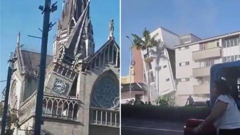  Videos show part-collapse of a Cathedral clocktower and total collapse of a building on Avenue Santander