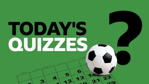 A graphic saying "Today's quizzes" on a green background next to a football, calendar and question mark