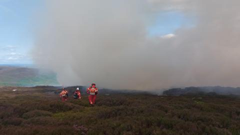 Firefighters on Meltham moor