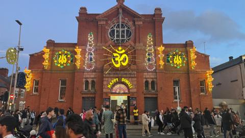 Decorated Belgrave Road in Leicester 
