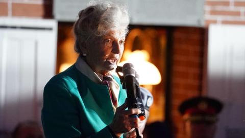 Arlette Gondree at the Pegasus Bridge Cafe which each year hosts veterans