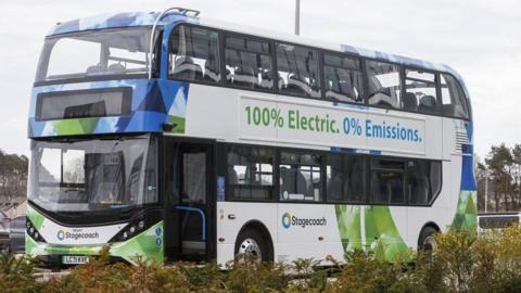 Stagecoach's electric buses in Exeter are having to be temporarily charged by a diesel generator while the company waits for an agreement for its depot to be connected to the grid