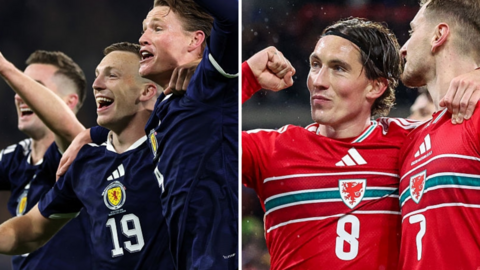 Scotland and Wales players celebrate