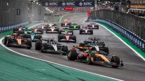 Lando Norris leads the field during the sprint race in Sao Paulo 