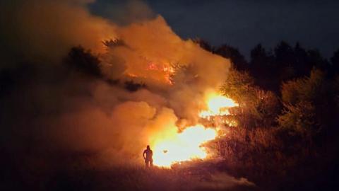 Wildfire at Brierley Forest Park in Sutton in Ashfield, Nottinghamshire