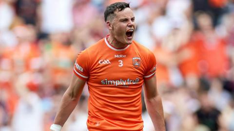 Aaron McKay celebrates Armagh's only goal in their All-Ireland final win over Galway at Croke Park. 