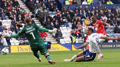 Daniel Jebbison scores Preston's second goal against Charlton