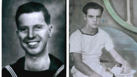 A composite of two black and white images. A young Sammy Bannister on the left and a young Raymond McCullough Snr on the right.