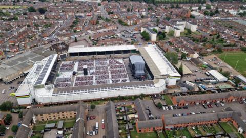 A photo taken from Northampton's lift tower shows fans filling the Franklin's Gardens stadium.