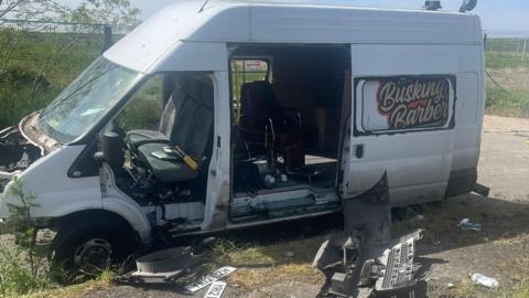 Damaged Busking Barber van 