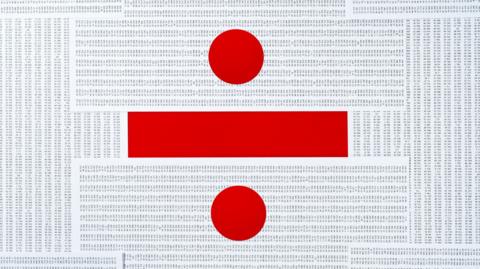 A picture of a red division symbol. 