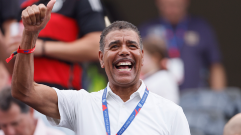  Chris Kamara waves from the stand during UEFA EURO 2024