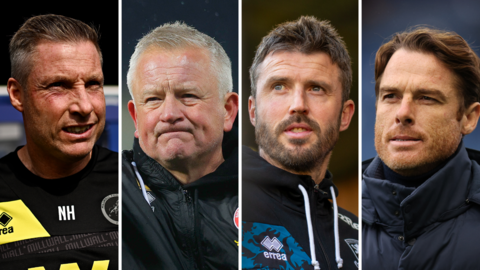 Split picture of Millwall boss Neil Harris, Sheffield United manager Chris Wilder, Middlesbrough head coach Michael Carrick and Burnley boss Scott Parker