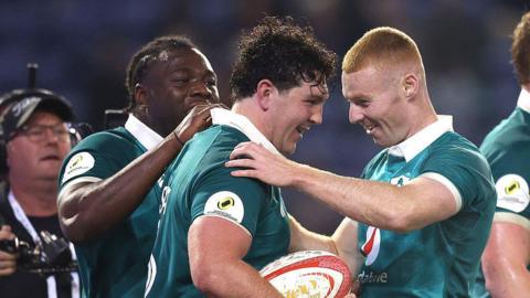 Tom Stewart celebrates try
