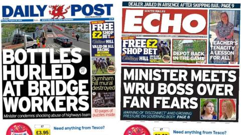 Front pages of the Daily Post and South Wales Echo
