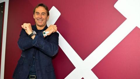 Julen Lopetegui crosses his arms as he is unveiled by West Ham