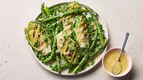 Asparagus, lettuce, peas and mint