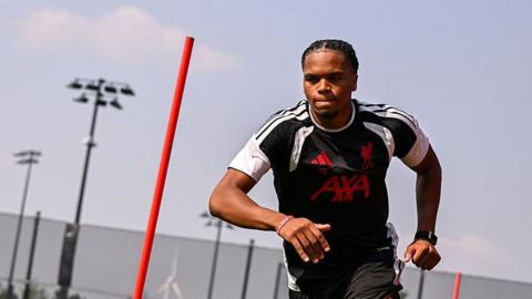 Rio Ngumoha during a Liverpool training session