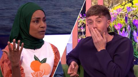 Nadiya Hussain and Roman Kemp on the One Show sofa
© BBC
