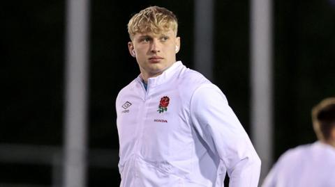 Danny Eite on the field for England Under-20s in a warm-up