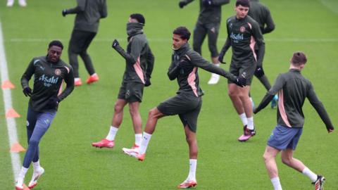 New signing Vitor Reis during Manchester City's open training session