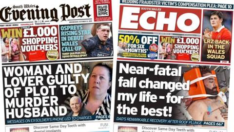 South Wales Evening Post and South Wales Echo front pages
