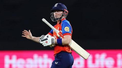 Heather Knight looks disappointed after getting out against India in the first T20 at Chelmsford