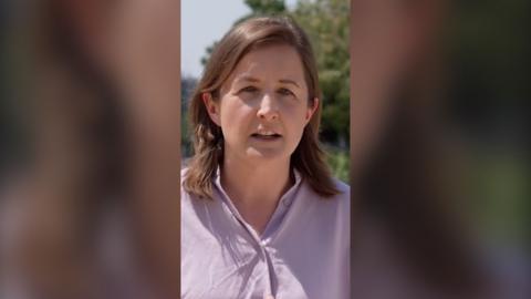 BBC Europe correspondent Jess Parker wearing lilac shirt